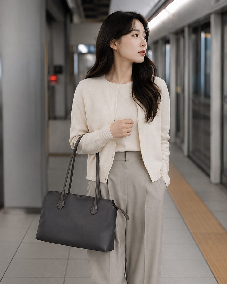 LAYRICH Stillway 灰色通勤包，適合台灣女生搭捷運、上班通勤與輕量收納