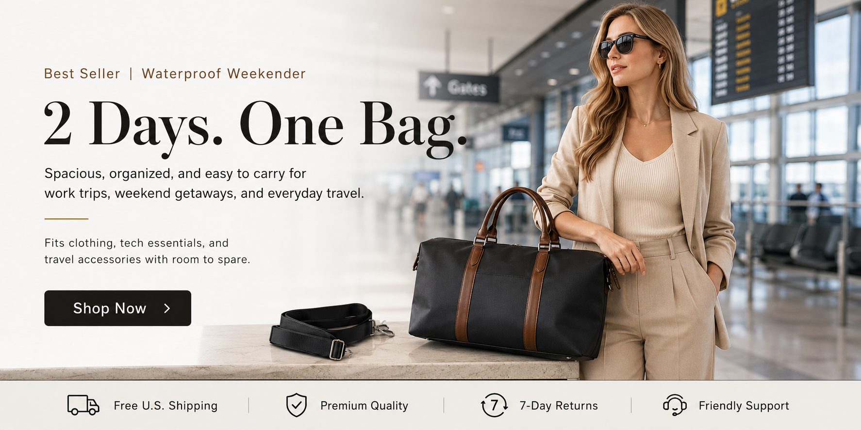 LAYRICH Water-Repellent Large Capacity Travel Bag lifestyle images. Available in black and elephant grey. Suitable for 2-day 1-night short trips, commuting, and daily storage.