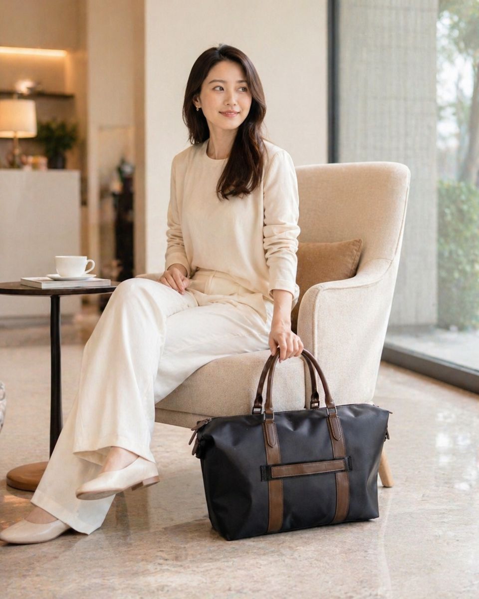 Layrich 輕量旅行包室內情境圖，質感黑色旅行包推薦給台灣女生